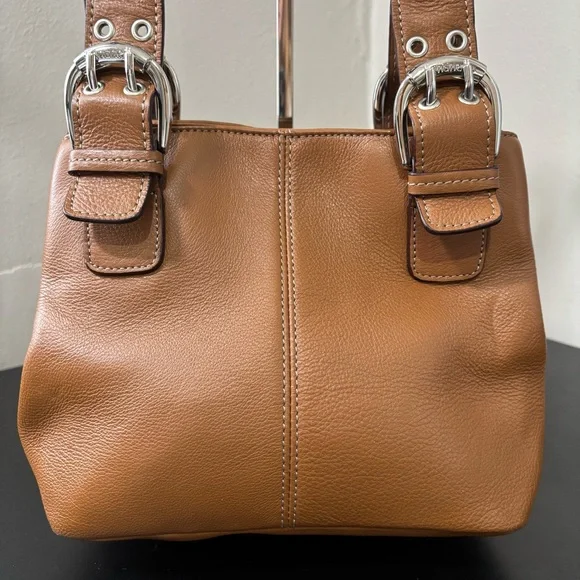 Tignanello Brown Leather Top Handle Satchel Purse Silver Hardware - Picture 2 of 11
